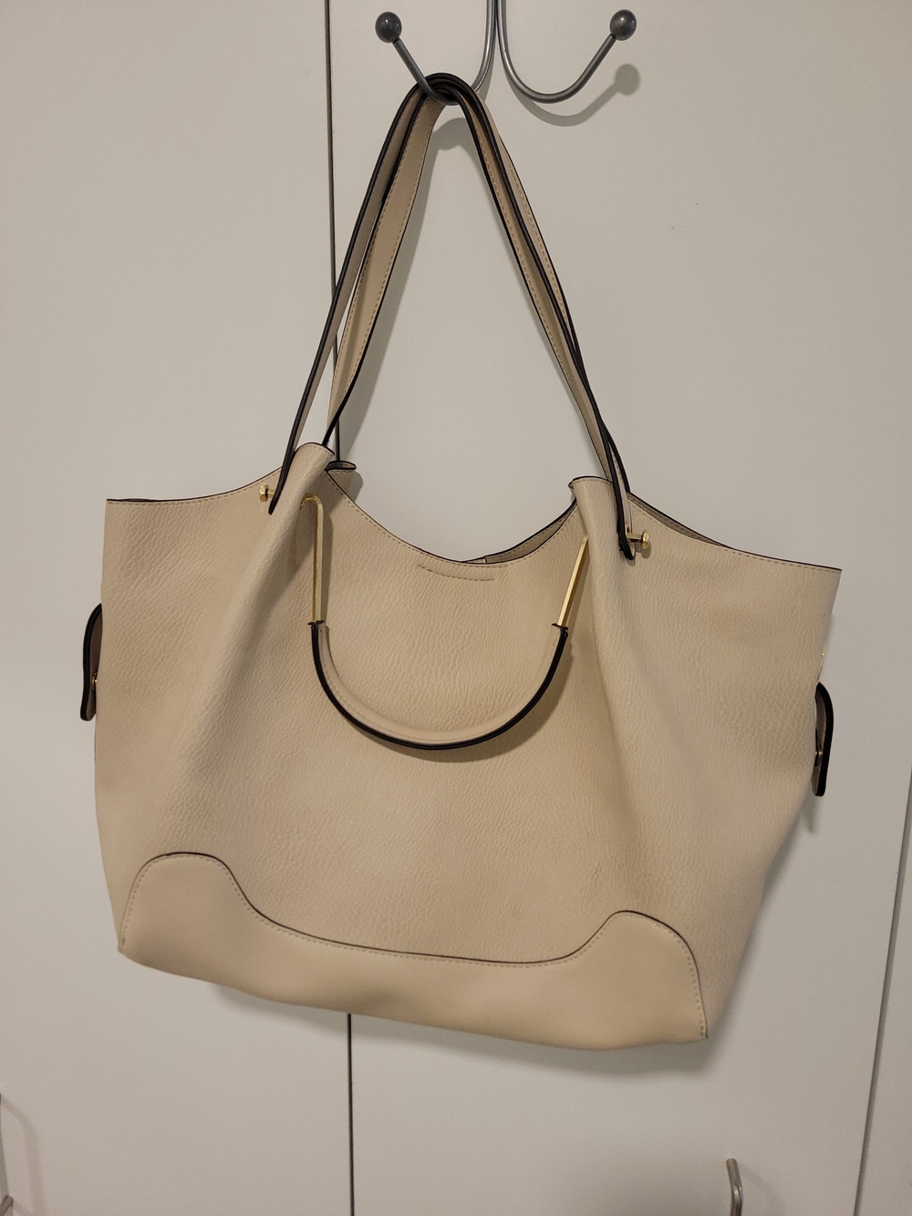 Sondra Roberts Cream Tote with Gold Handle Accents - Picture 3 of 5